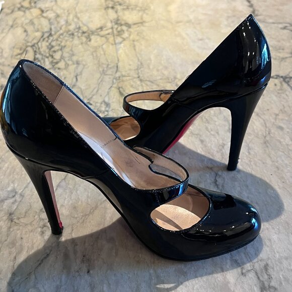 Christian Louboutin - Patent Charleen Mary Jane 100mm Black Leather Pumps - 37 - Picture 4 of 10